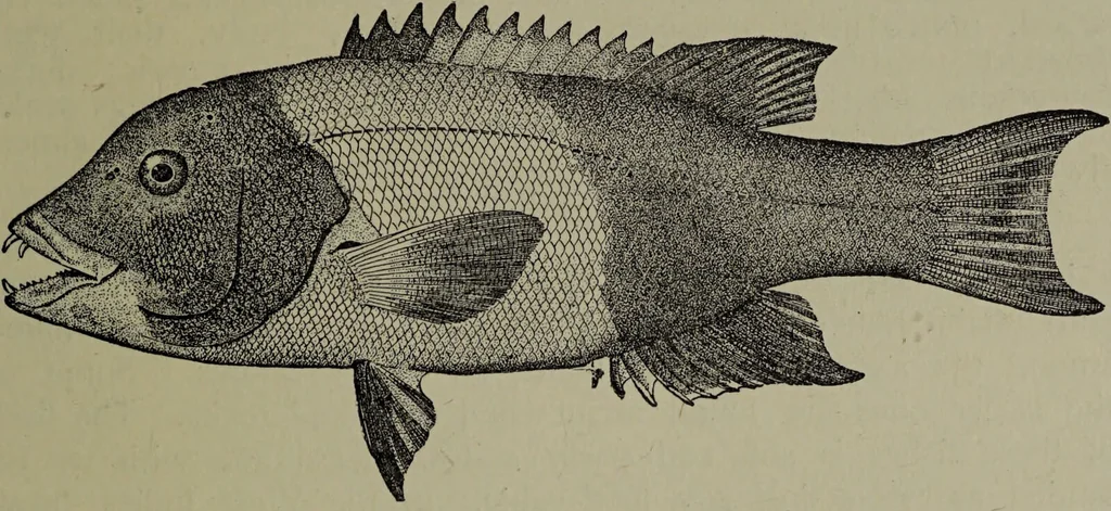 An illustration from American food and game fishes : A popular account of all the species found in America north of the equator / with keys for ready identification, life histories and methods of capture, by David Starr Jordan and Barton Warren Evermann, illustrated with colored plates and text drawings, and with photographs from life by A. Radclyffe Dugmore., 1902, leaf 663