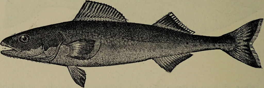 An illustration from American food and game fishes : A popular account of all the species found in America north of the equator / with keys for ready identification, life histories and methods of capture, by David Starr Jordan and Barton Warren Evermann, illustrated with colored plates and text drawings, and with photographs from life by A. Radclyffe Dugmore., 1902, leaf 696