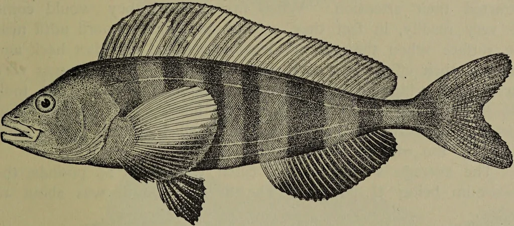 An illustration from American food and game fishes : A popular account of all the species found in America north of the equator / with keys for ready identification, life histories and methods of capture, by David Starr Jordan and Barton Warren Evermann, illustrated with colored plates and text drawings, and with photographs from life by A. Radclyffe Dugmore., 1902, leaf 697