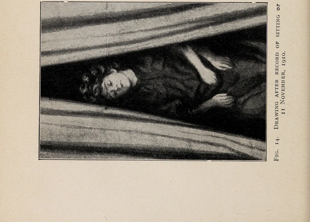An illustration from Phenomena of materialisation : a contribution to the investigation of mediumistic teleplastics / by Baron von Schrenck Notzing ; translated by E.E. Fournier d'Albe., 1923, leaf 100