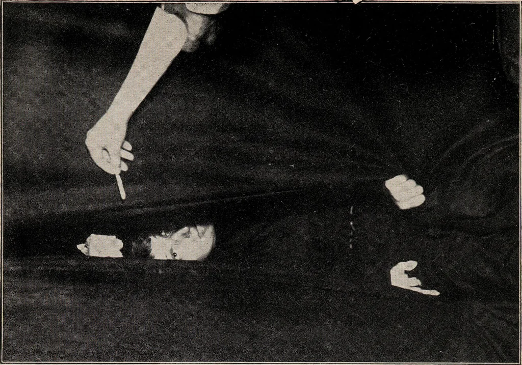 An illustration from Phenomena of materialisation : a contribution to the investigation of mediumistic teleplastics / by Baron von Schrenck Notzing ; translated by E.E. Fournier d'Albe., 1923, leaf 150