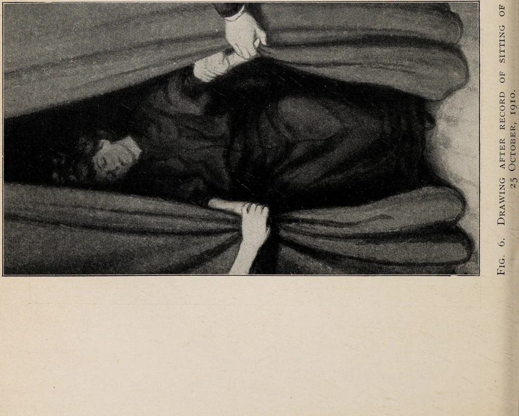 An illustration from Phenomena of materialisation : a contribution to the investigation of mediumistic teleplastics / by Baron von Schrenck Notzing ; translated by E.E. Fournier d'Albe., 1923, leaf 88