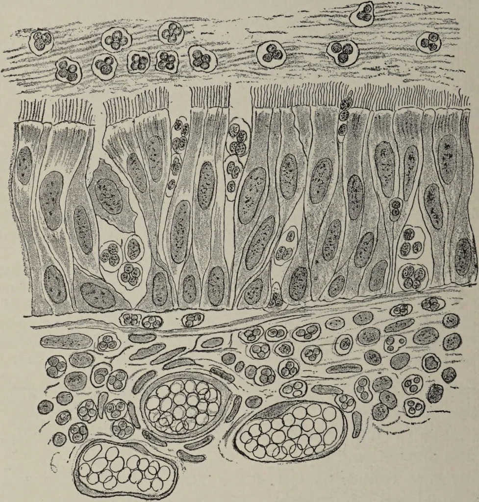 An illustration from A text-book of pathology / by Alfred Stengel ; with 394 illustrations in the text, many of them in colors, and 7 full-page chromolithographic plates., 1903, leaf 122