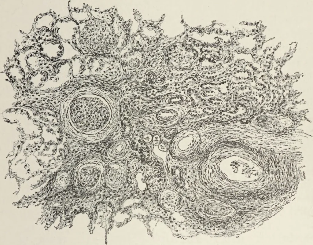 An illustration from A text-book of pathology / by Alfred Stengel ; with 394 illustrations in the text, many of them in colors, and 7 full-page chromolithographic plates., 1903, leaf 125