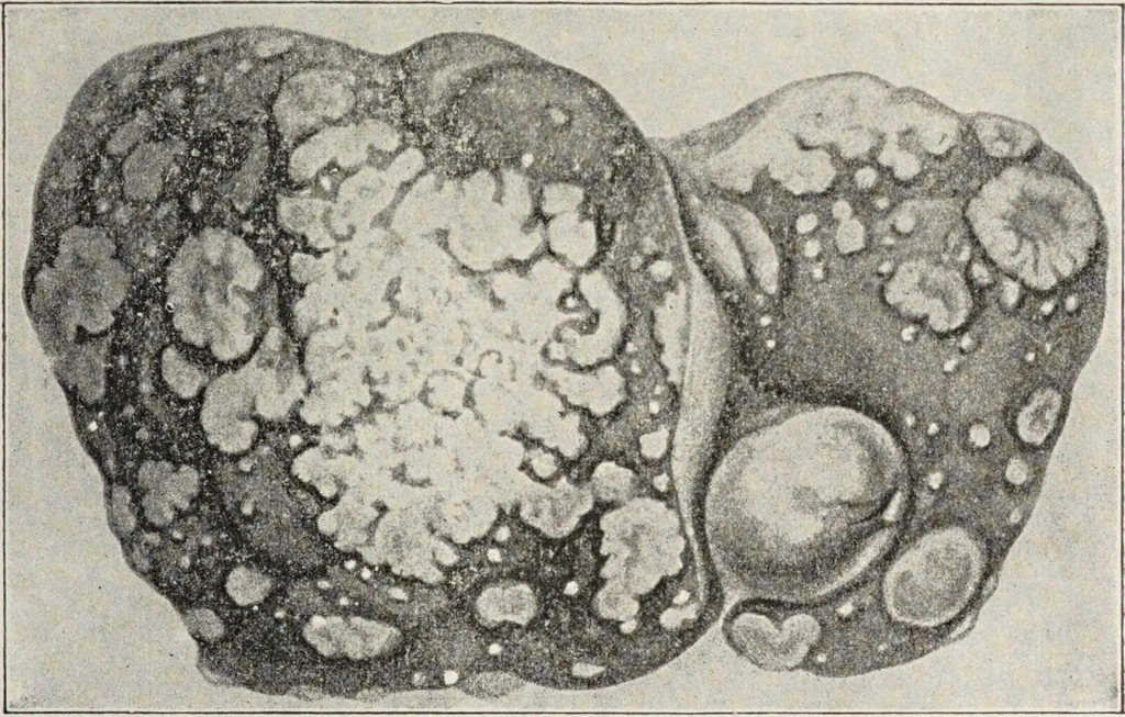 An illustration from A text-book of pathology / by Alfred Stengel ; with 394 illustrations in the text, many of them in colors, and 7 full-page chromolithographic plates., 1903, leaf 599