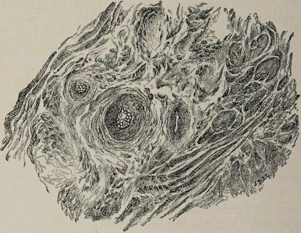 An illustration from A text-book of pathology / by Alfred Stengel ; with 394 illustrations in the text, many of them in colors, and 7 full-page chromolithographic plates., 1903, leaf 782