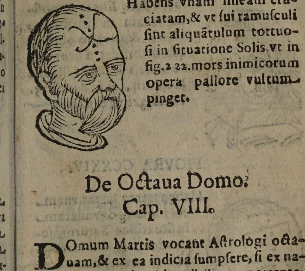 An illustration from Philippi Phinellae, De methoposcopia astronomica de duodecim signis coelestibus., 1650, leaf 135