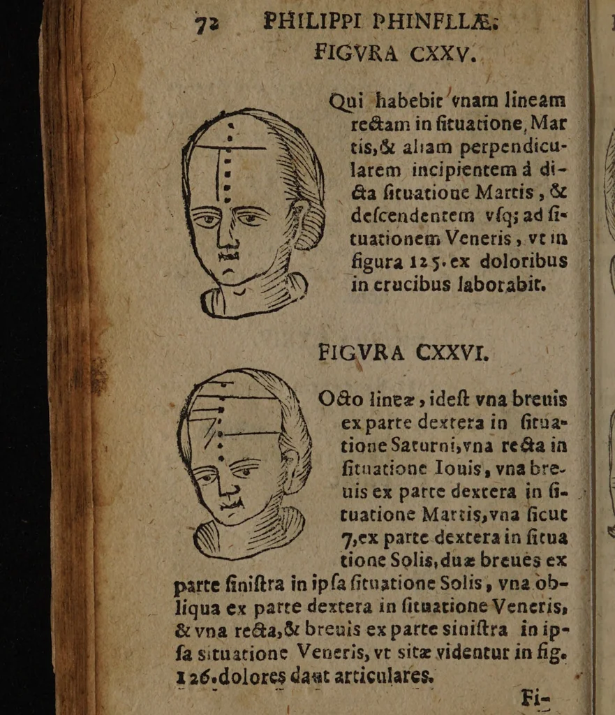 An illustration from Philippi Phinellae, De methoposcopia astronomica de duodecim signis coelestibus., 1650, leaf 86