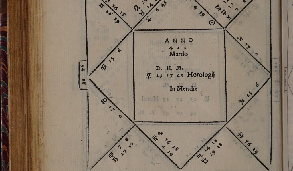 An illustration from Lucæ Gavrici ... Tractatvs astrologicvs in quo agitur de præteritis multorum hominum accidentibus per proprias eorum genituras ad unguem examinatis / Quorum exemplis consimilibus vnusquiso de medio genethliacus vaticinari poterit de futuris, quippe qui per uarios casus artem experientia fecit, exemplo monstrante uiam., 1552, leaf 36