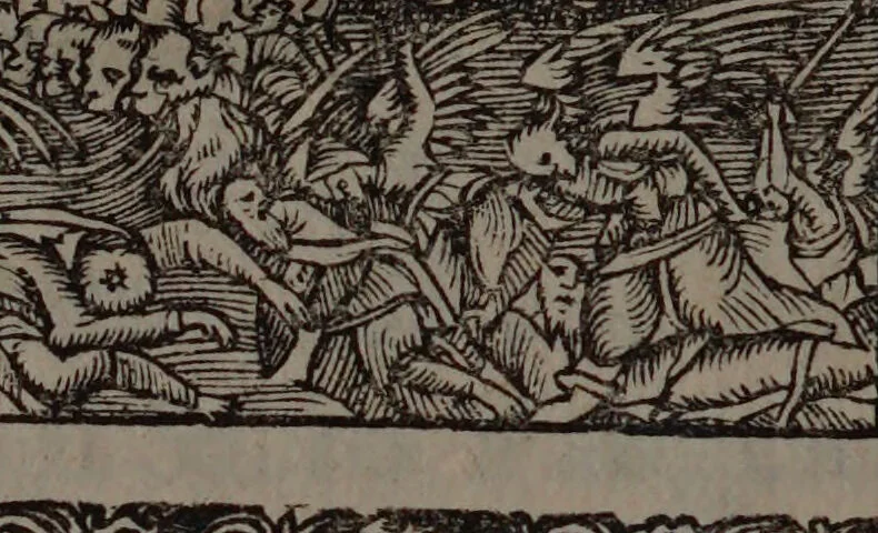 An illustration from Secreti astrologici celesti, et terrestri motivati dalle comete e suelati alla curiosità de gl'animi virtuosi ... Con molti varii successi, principio, e fine del mondo, origine, nascita, e venuta dell'Antichristo, et altre curiosità filosofiche e meteorologiche / Dda D. Agostino Maccari., 1681, leaf 108