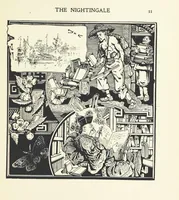 An illustration from The Nightingale. Dished up on China plates by R. André (1899)
