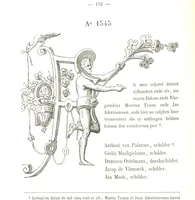 An illustration from De Liggeren en andere historische archieven der Antwerpsche Sint-Lucasgilde onder zinspreuk: “Wt Ionsten Versaemt,” afgeschreven en bewerkt door Ph. Rambouts en Th. van Lerius ... Les Liggeren et autres archives historiques, etc (1864)