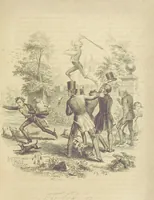 An illustration from Rowland Bradshaw, his Struggles and Adventures on the Way to Fame. By the author of “Raby Rattler” [i.e. Thomas Hall]. With twenty-eight illustrations on steel by S. P. Fletcher (1848)