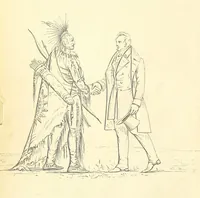 An illustration from Catlin's Notes of Eight Years' Travels and Residence in Europe, with the North American Indian Collection. With anecdotes and incidents of the travels and adventures of three different parties of American Indians, whom he introduced to the Courts of England, France and Belgium (1848)