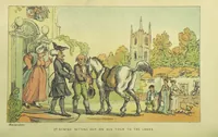 An illustration from Doctor Syntax's Three Tours: in search of the picturesque, consolation, and a wife ... The original edition, complete and unabridged, with the life and adventures of the author ... by John Camden Hotten. Eighty full page illustrations drawn and coloured after the originals by T. Rowlandson (1868)