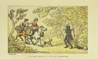 An illustration from Doctor Syntax's Three Tours: in search of the picturesque, consolation, and a wife ... The original edition, complete and unabridged, with the life and adventures of the author ... by John Camden Hotten. Eighty full page illustrations drawn and coloured after the originals by T. Rowlandson (1868)