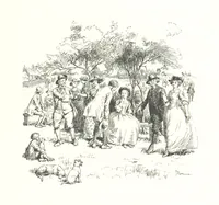 An illustration from Coridon's Song and other verses from various sources. With illustrations by Hugh Thomson ... With an introduction by Austin Dobson. L.P (1894)
