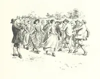 An illustration from Coridon's Song and other verses from various sources. With illustrations by Hugh Thomson ... With an introduction by Austin Dobson. L.P (1894)