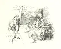 An illustration from Coridon's Song and other verses from various sources. With illustrations by Hugh Thomson ... With an introduction by Austin Dobson. L.P (1894)