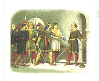 An illustration from A Chronicle of England B.C. 55-A.D. 1485, written and illustrated by J. E. D. The designs engraved and printed in colours by E. Evans. F.P (1864)