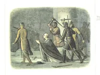 An illustration from A Chronicle of England B.C. 55-A.D. 1485, written and illustrated by J. E. D. The designs engraved and printed in colours by E. Evans. F.P (1864)
