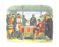 An illustration from A Chronicle of England B.C. 55-A.D. 1485, written and illustrated by J. E. D. The designs engraved and printed in colours by E. Evans. F.P (1864)