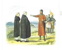 An illustration from A Chronicle of England B.C. 55-A.D. 1485, written and illustrated by J. E. D. The designs engraved and printed in colours by E. Evans. F.P (1864)
