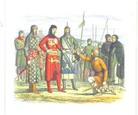 An illustration from A Chronicle of England B.C. 55-A.D. 1485, written and illustrated by J. E. D. The designs engraved and printed in colours by E. Evans. F.P (1864)
