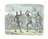An illustration from A Chronicle of England B.C. 55-A.D. 1485, written and illustrated by J. E. D. The designs engraved and printed in colours by E. Evans. F.P (1864)