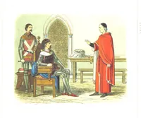 An illustration from A Chronicle of England B.C. 55-A.D. 1485, written and illustrated by J. E. D. The designs engraved and printed in colours by E. Evans. F.P (1864)
