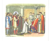 An illustration from A Chronicle of England B.C. 55-A.D. 1485, written and illustrated by J. E. D. The designs engraved and printed in colours by E. Evans. F.P (1864)