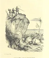 An illustration from Aventures les plus curieuses des voyageurs. Coup d'œil autour du monde, d'après les relations anciennes et modernes ... par M. Hombron. Ouvrage imité des Aventures des voyageurs par P. Blanchard (1847)