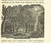 An illustration from Providence Displayed: or, the remarkable adventures of Alexander Selkirk, who lived four years and four months by himself, on the island of Juan Fernandez ... To which is added a supplement, containing the history of P. Serrano, E. How, and others left in similar situations (1800)