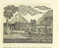 An illustration from Providence Displayed: or, the remarkable adventures of Alexander Selkirk, who lived four years and four months by himself, on the island of Juan Fernandez ... To which is added a supplement, containing the history of P. Serrano, E. How, and others left in similar situations (1800)