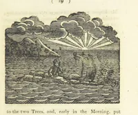 An illustration from Providence Displayed: or, the remarkable adventures of Alexander Selkirk, who lived four years and four months by himself, on the island of Juan Fernandez ... To which is added a supplement, containing the history of P. Serrano, E. How, and others left in similar situations (1800)