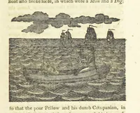 An illustration from Providence Displayed: or, the remarkable adventures of Alexander Selkirk, who lived four years and four months by himself, on the island of Juan Fernandez ... To which is added a supplement, containing the history of P. Serrano, E. How, and others left in similar situations (1800)