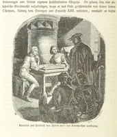 An illustration from Geschichte Bayerns. Unter Zugrundelegung von Lorenz von Westenrieders bayerischer Geschichte neu bearbeitet, dem Volke erzählt, und mit Beigaben aus der bayerischen Culturgeschichte und Sage versehen. ... Mit vielen Holzschnittbildern (1874)