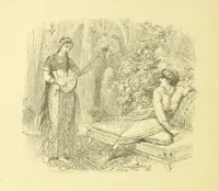 An illustration from Moore's Irish Melodies, Lalla Rookh, National Airs, Legendary Ballads, Songs, etc., with a memoir by J. F. Waller. Illustrations, etc (1867)