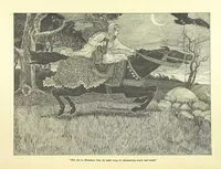 An illustration from Idylls of the King. Vivien. Elaine. Enid. Guinevere ... With ... decorations by G. W. Rhead and L. Rhead (1898)
