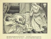 An illustration from Idylls of the King. Vivien. Elaine. Enid. Guinevere ... With ... decorations by G. W. Rhead and L. Rhead (1898)