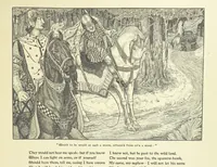 An illustration from Idylls of the King. Vivien. Elaine. Enid. Guinevere ... With ... decorations by G. W. Rhead and L. Rhead (1898)