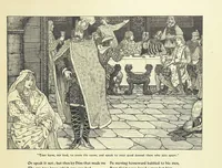 An illustration from Idylls of the King. Vivien. Elaine. Enid. Guinevere ... With ... decorations by G. W. Rhead and L. Rhead (1898)