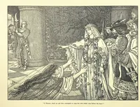An illustration from Idylls of the King. Vivien. Elaine. Enid. Guinevere ... With ... decorations by G. W. Rhead and L. Rhead (1898)