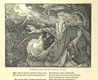 An illustration from Idylls of the King. Vivien. Elaine. Enid. Guinevere ... With ... decorations by G. W. Rhead and L. Rhead (1898)