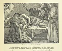 An illustration from Idylls of the King. Vivien. Elaine. Enid. Guinevere ... With ... decorations by G. W. Rhead and L. Rhead (1898)