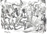 An illustration from Albert Robida - Voyages très extraordinaires de Saturnin Farandoul, 1879 page 140-1 (1879)