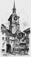 An illustration from Robida Gate tower Switzerland (1879)