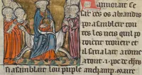 An illustration from Miscellany: Chronique dite de Baudouin d'Avesnes; Brunetto Latini: Livre du Trésor (excerpts); Enseignements moraux et religieux; Plainte de la Vierge; Table de la foi catholique; Pardons du pèlerinage à Rome (1350)