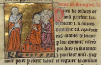 An illustration from Miscellany: Chronique dite de Baudouin d'Avesnes; Brunetto Latini: Livre du Trésor (excerpts); Enseignements moraux et religieux; Plainte de la Vierge; Table de la foi catholique; Pardons du pèlerinage à Rome (1350)