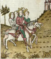 Picture 10 of 20 from Wolfram von Eschenbach: Parzival, German (1467), leaf 128